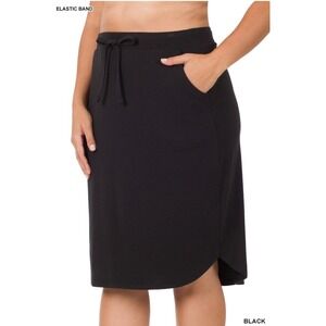 Zenana Black Tulip‎ Hem Midi Skirt with Pockets – Self Tie Waist